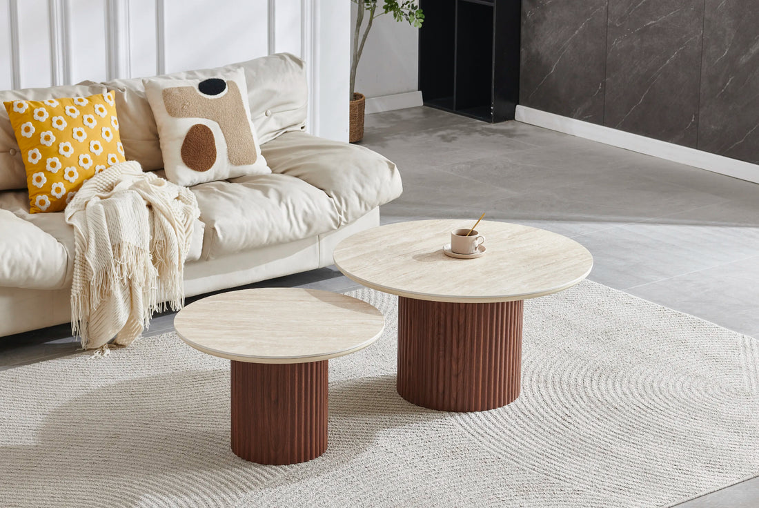 Table basse GDM-GIGOGNE DUO PILA NOYER TRAVERTIN CERAMIQUE