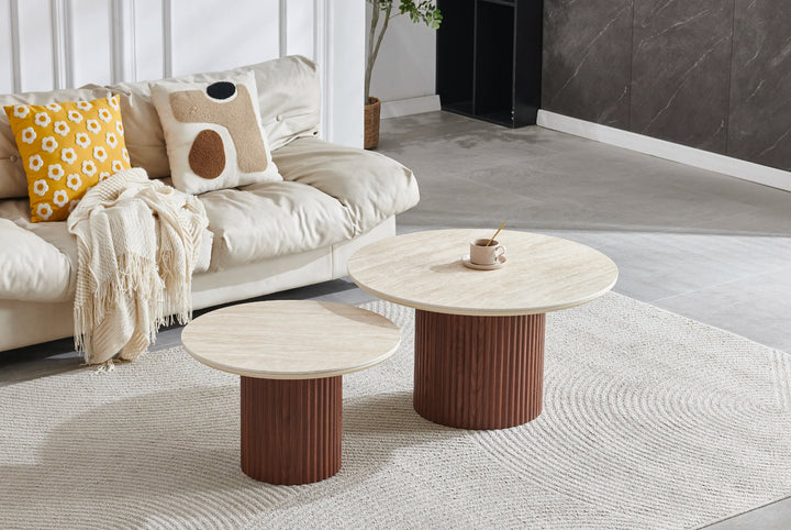 Table basse GDM-GIGOGNE DUO PILA NOYER TRAVERTIN CERAMIQUE