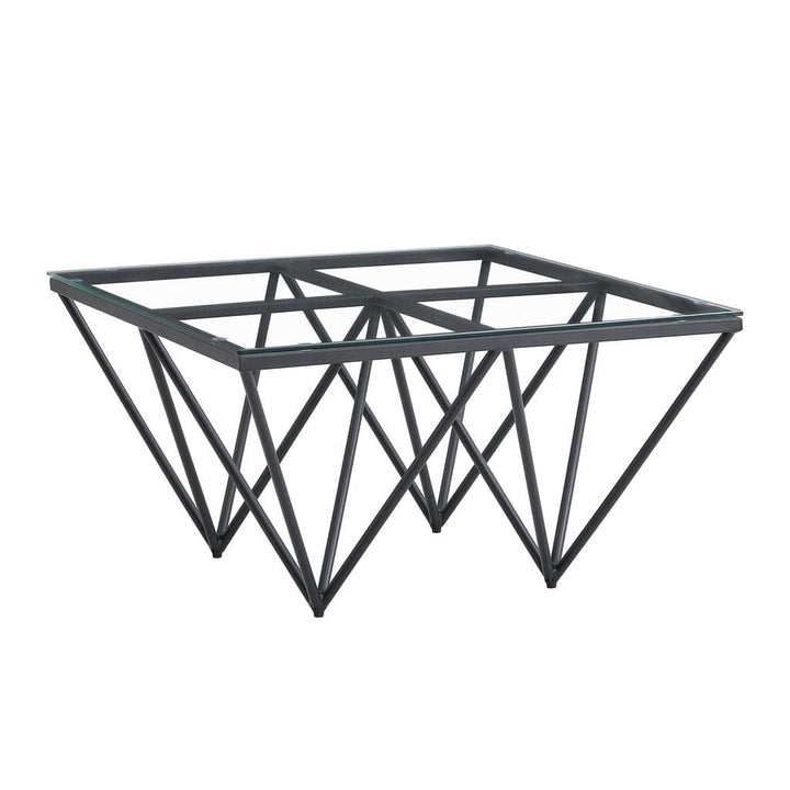 Table Basse carré GIZE pied métal noir et plateau en verre 80x80 cm