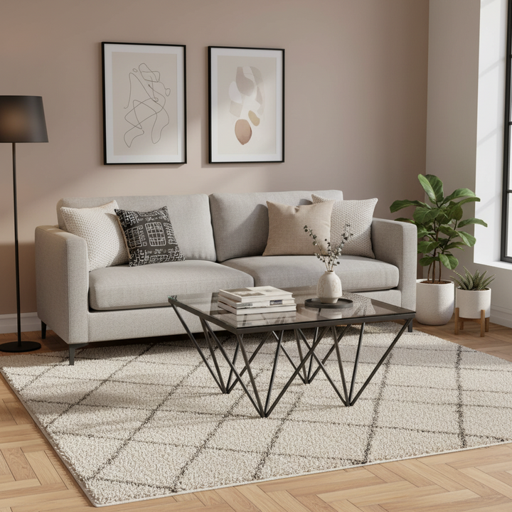 Table Basse carré GIZE pied métal noir et plateau en verre 80x80 cm