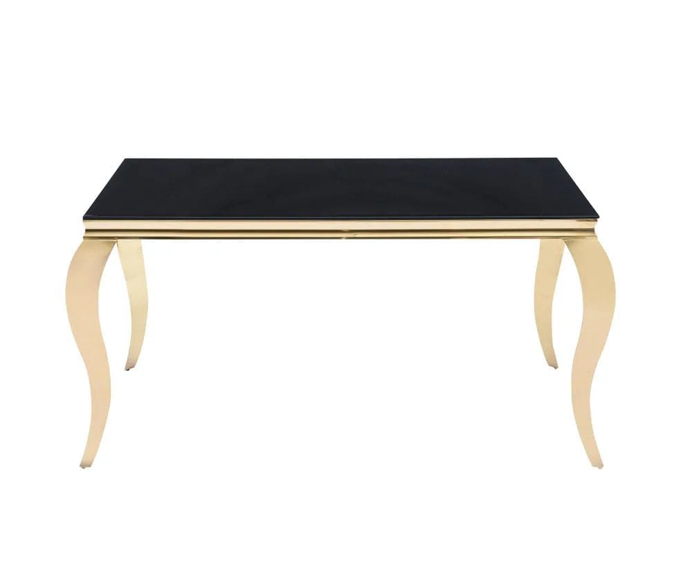 Table à manger BAROQUE 6 à 8 couverts pieds gold plateau en verre 180x90 cm
