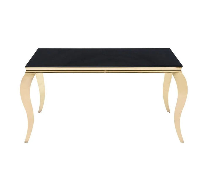 Table à manger BAROQUE 6 à 8 couverts pieds gold plateau en verre 180x90 cm