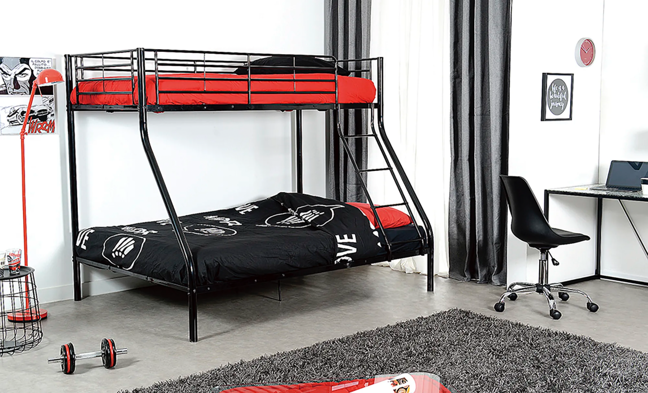 LIT SUPERPOSÉ BOB NOIR 90X190cm + 140X190cm