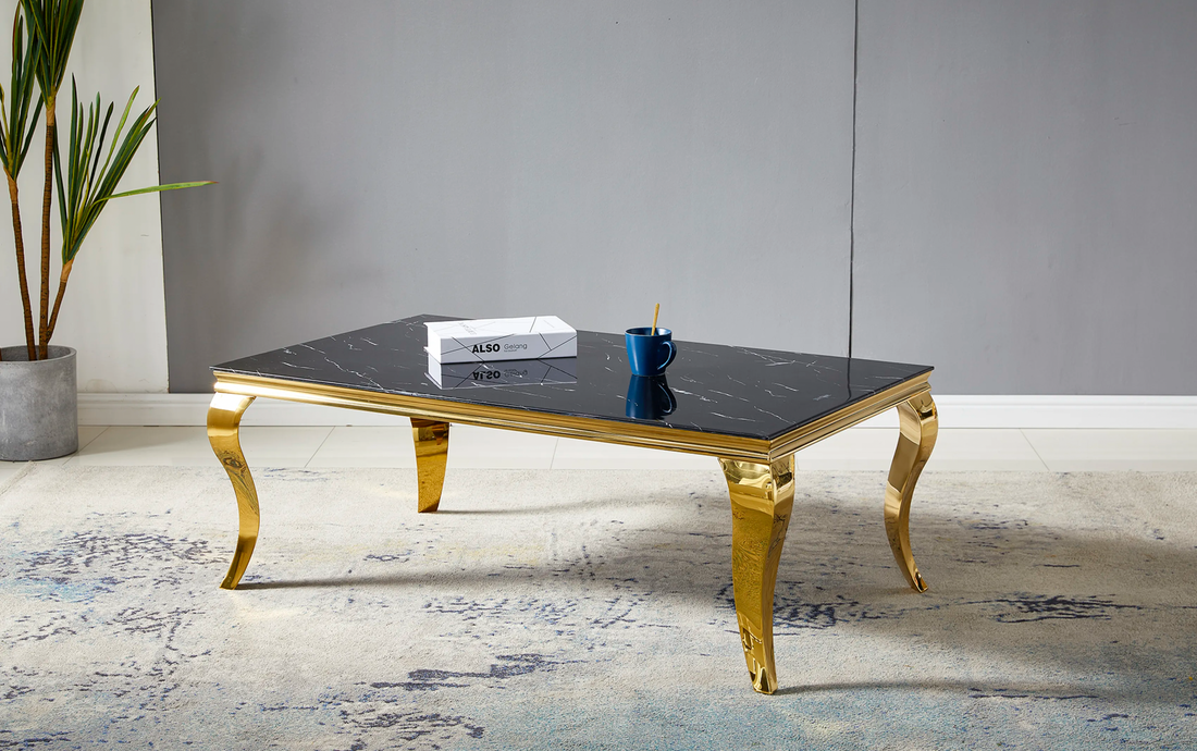 TABLE BASSE GDM-BAROQUE MARBRE NOIR DORE