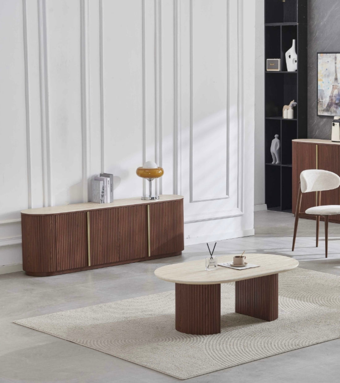 Meuble tv CALYPSO GDM NOYER PLATEAU TRAVERTIN CERAMIQUE 180