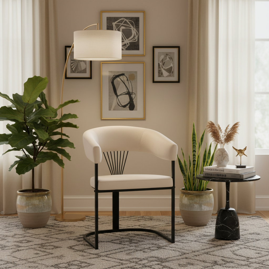 CHAISE ERM AVEC ACCOUDOIR BRITTANY METAL NOIR VELOURS BEIGE