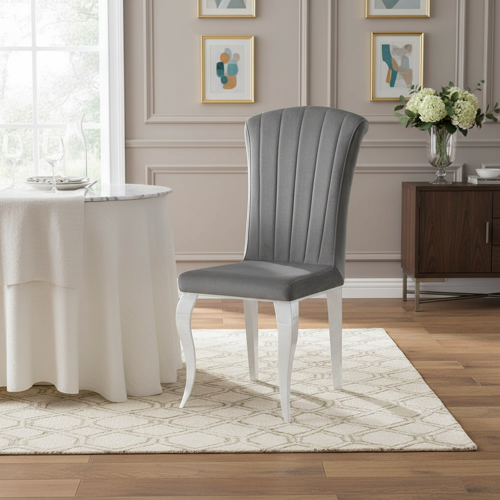 CHAISE ERM LOUIS CHROME VELOURS GRIS