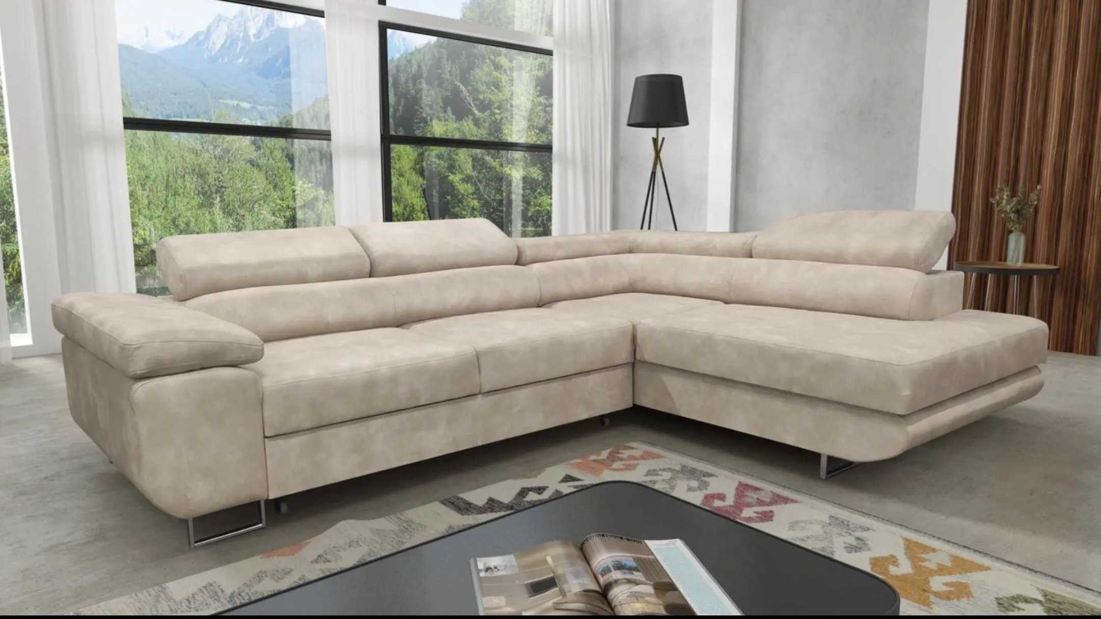 canapé ERM TOULOUSE ANGLE DROIT CONVERTIBLE 275x205cm beige