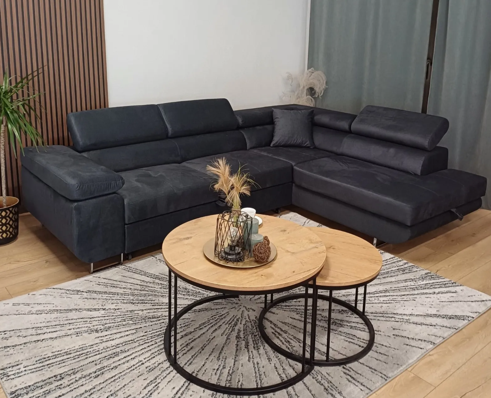 canapé ERM TOULOUSE ANGLE DROIT CONVERTIBLE 275x205cm en velours anthracite