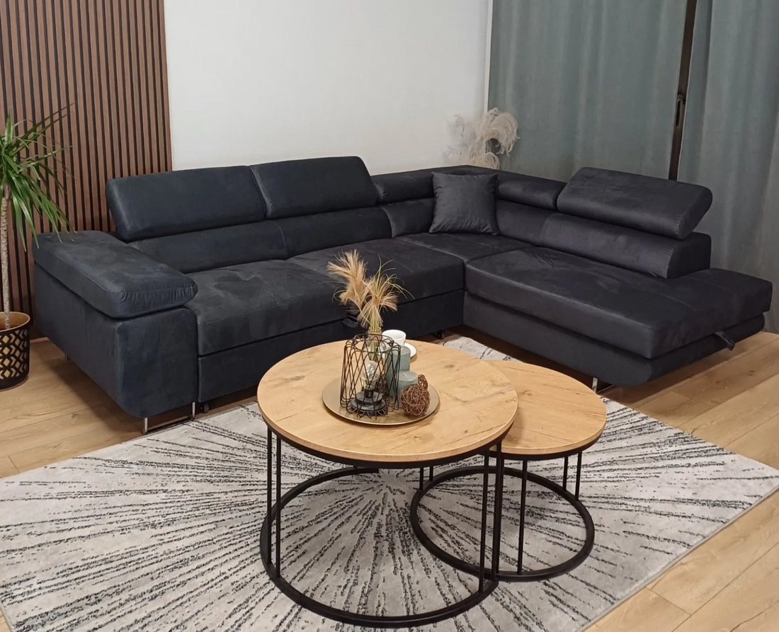 canapé ERM TOULOUSE ANGLE DROIT CONVERTIBLE 275x205cm en velours anthracite