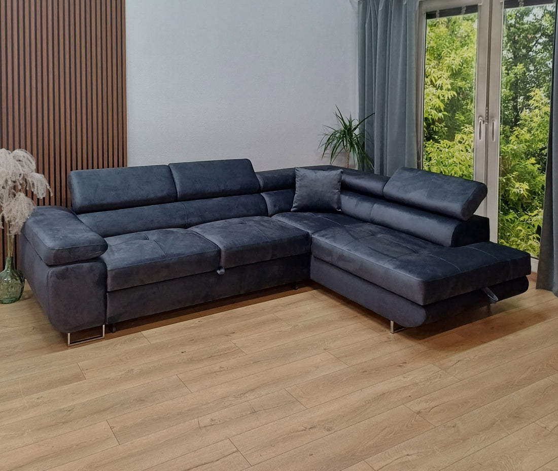 canapé ERM TOULOUSE ANGLE DROIT CONVERTIBLE 275x205cm bleu silver