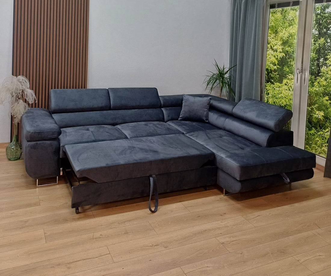 canapé ERM TOULOUSE ANGLE DROIT CONVERTIBLE 275x205cm bleu silver