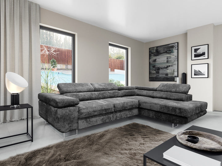 canapé ERM TOULOUSE ANGLE DROIT CONVERTIBLE 275x205cm côtelé gris