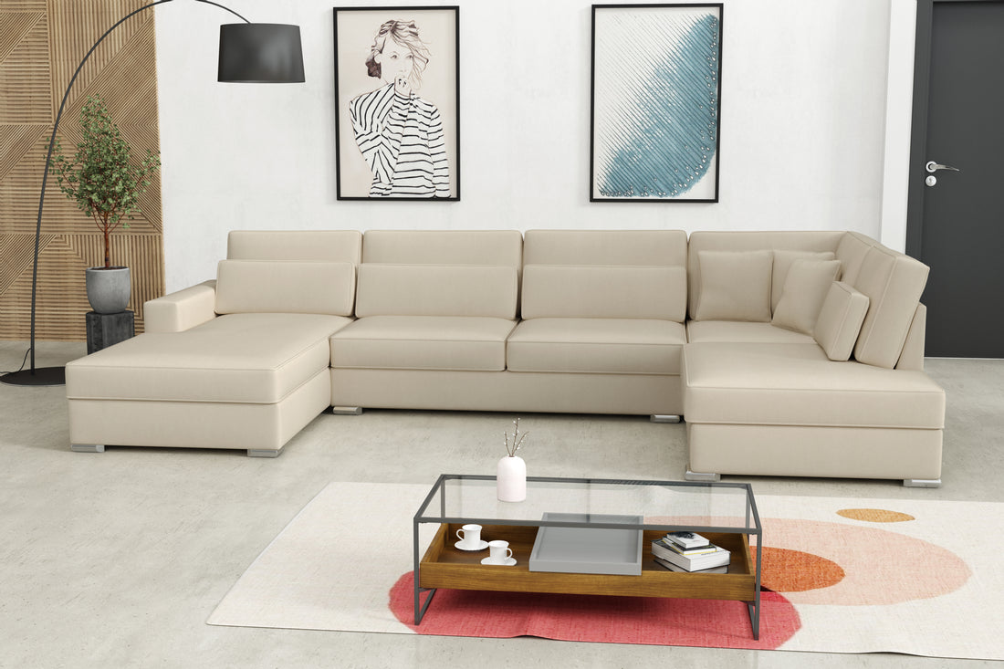 canapé ERM BRISTOL EN Panoramique en U 400x230x94cm velours beige