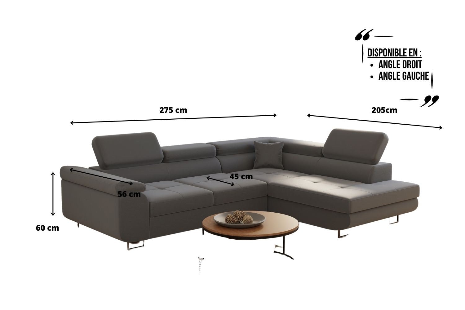 Canapé D’angle Convertible Tony-SAN Gris