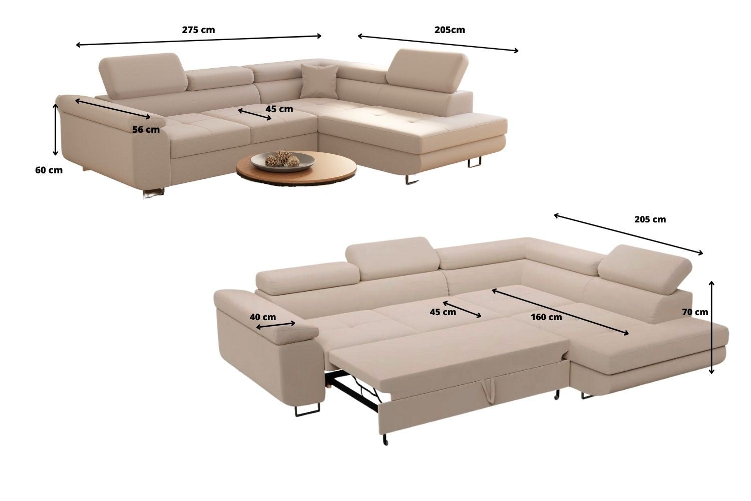 Canapé D’angle Convertible Tony-SAN beige