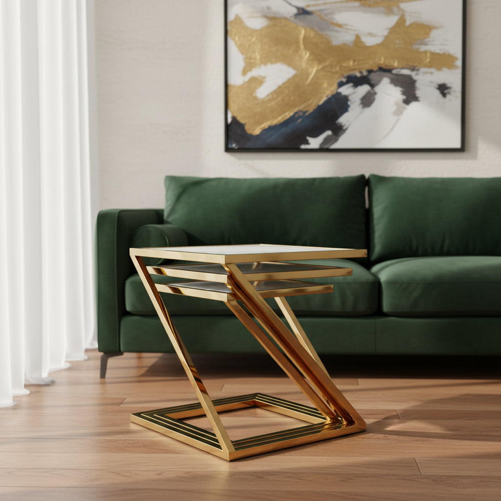 GUERIDON GIGOGNE CHROME MARBRE BLANC 45x45+40x40+35x35 cm