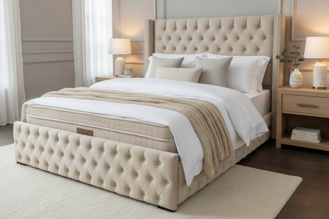 Cadre De Lit Clouté-SAN 180x200 Beige