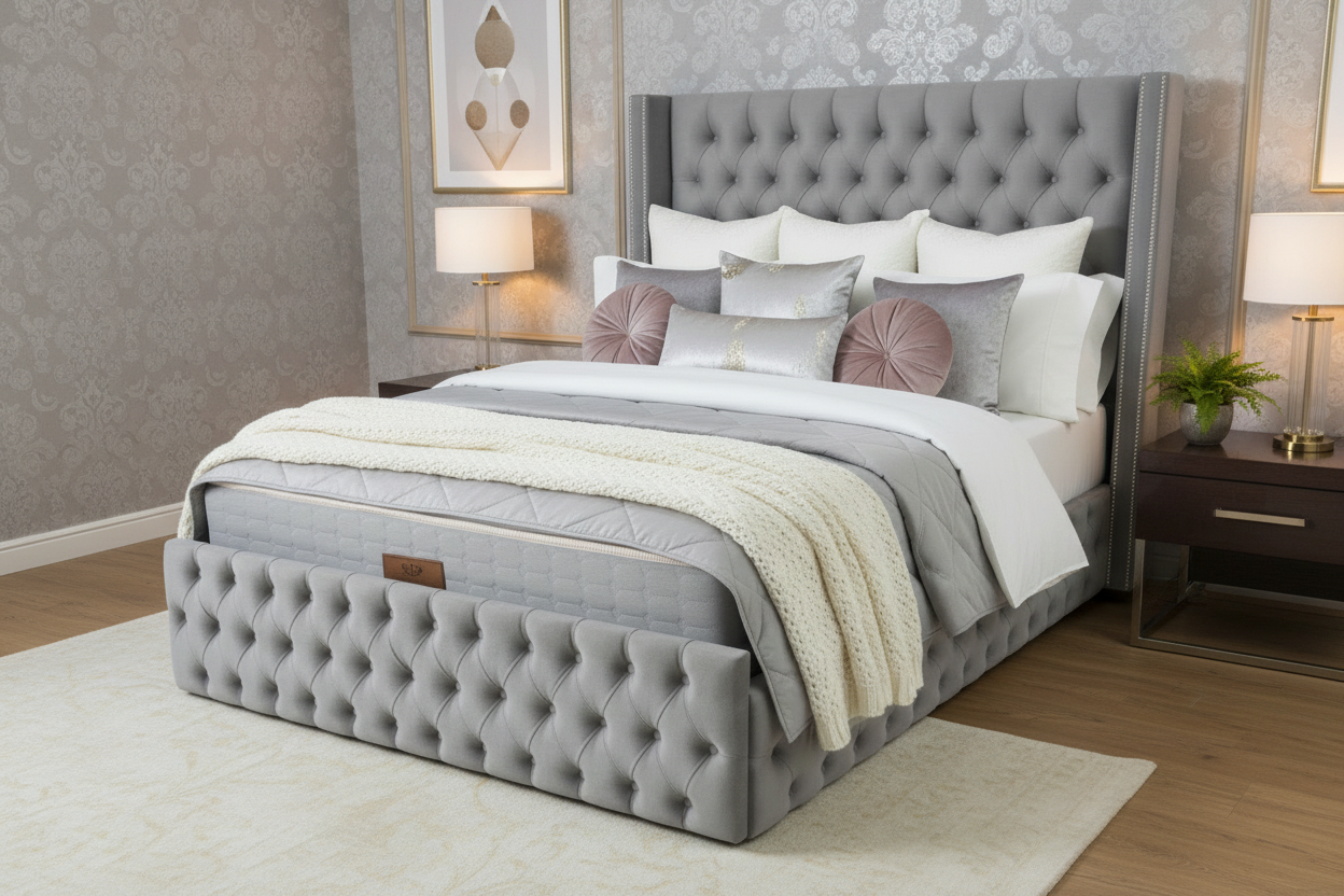 Cadre De Lit Clouté-SAN 180x200 Gris