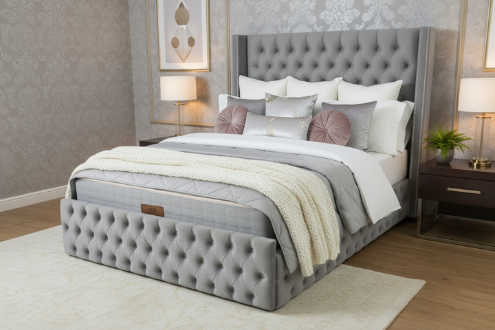 Cadre De Lit Clouté-SAN 180x200 Gris