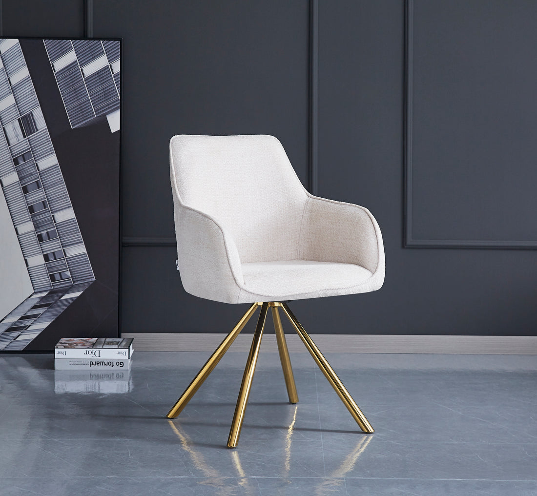 CHAISE AVEC ACCOUDOIR LOLA-ERM PIED GOLD TISSU ECRU