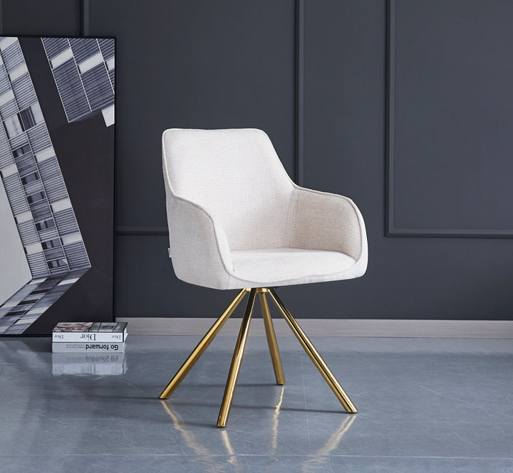 CHAISE AVEC ACCOUDOIR LOLA-ERM PIED GOLD TISSU ECRU