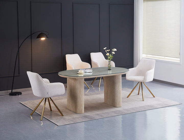 CHAISE AVEC ACCOUDOIR LOLA-ERM PIED GOLD TISSU ECRU