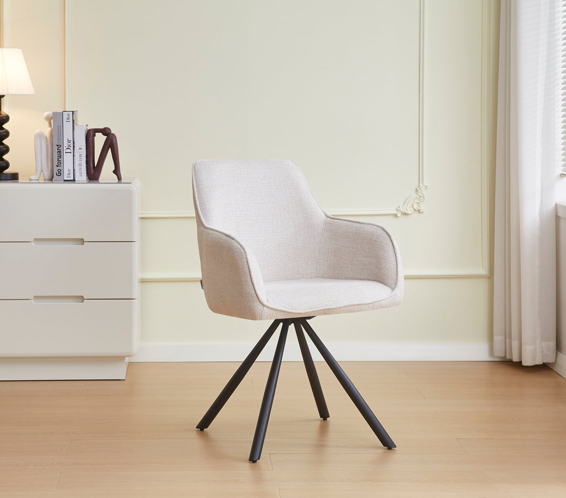 CHAISE AVEC ACCOUDOIR LOLA-ERM PIED METAL NOIR TISSU ECRU