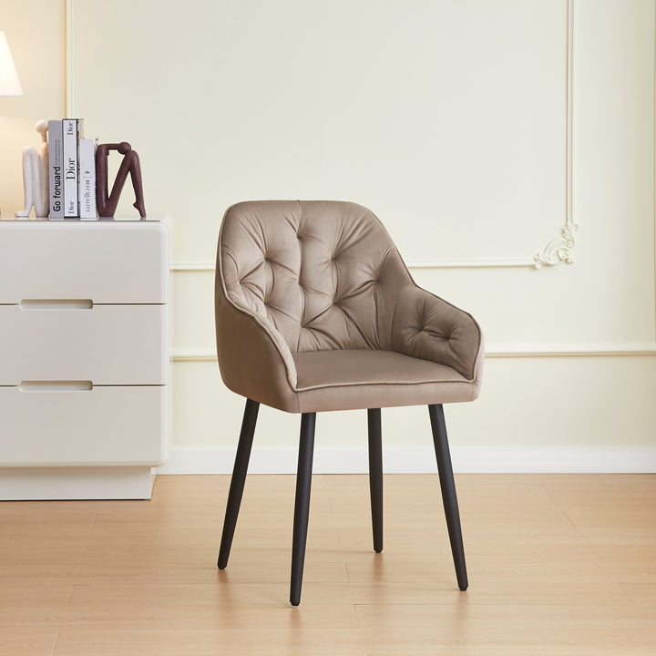 CHAISE AVEC ACCOUDOIR JADE-ERM PIEDS METAL NOIR VELOURS TAUPE