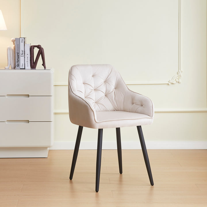 CHAISE AVEC ACCOUDOIR JADE-ERM PIEDS METAL NOIR VELOURS BEIGE