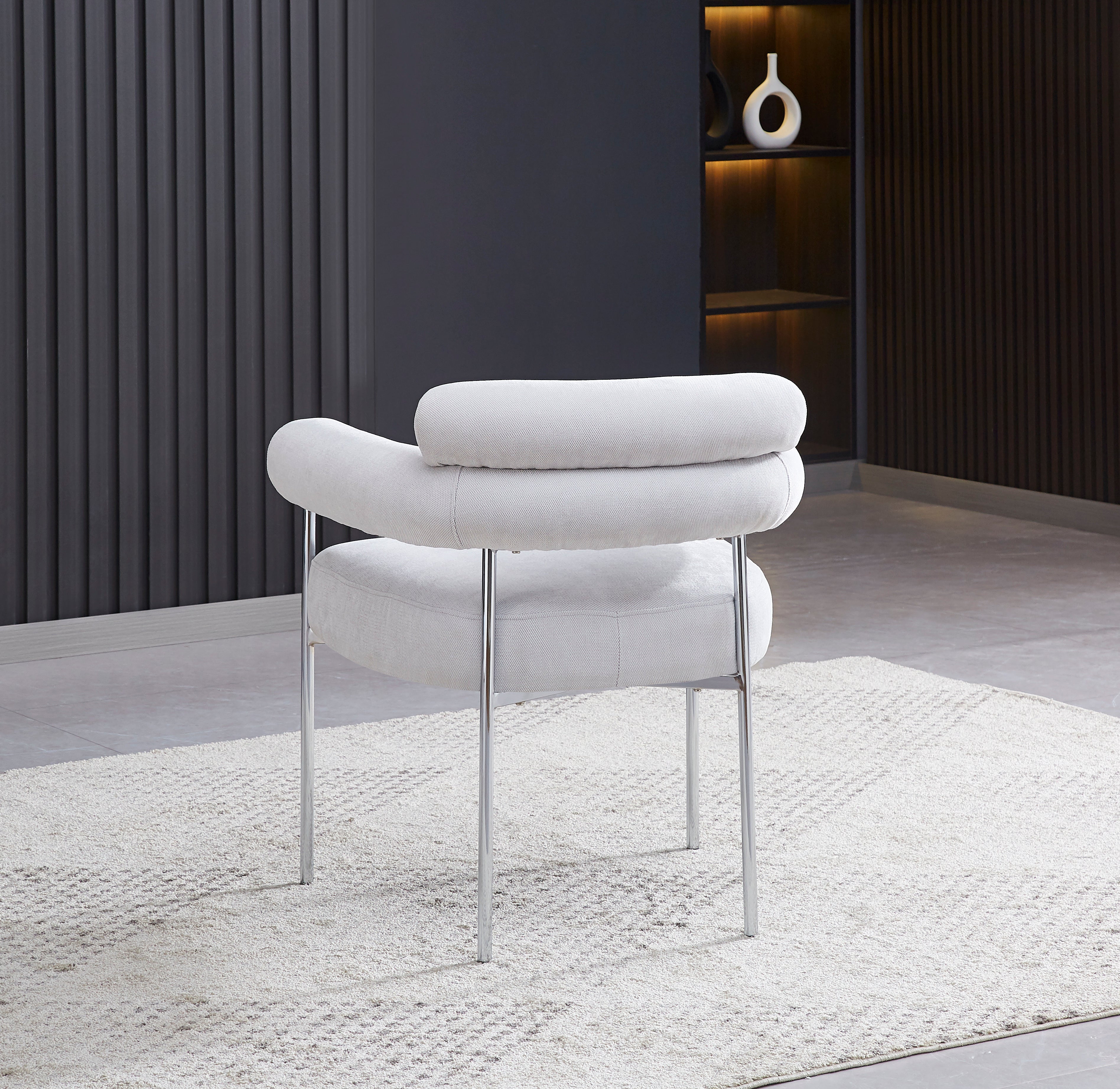 CHAISE AVEC ACCOUDOIR BULLE-ERM PIED CHROME SERGE GRIS