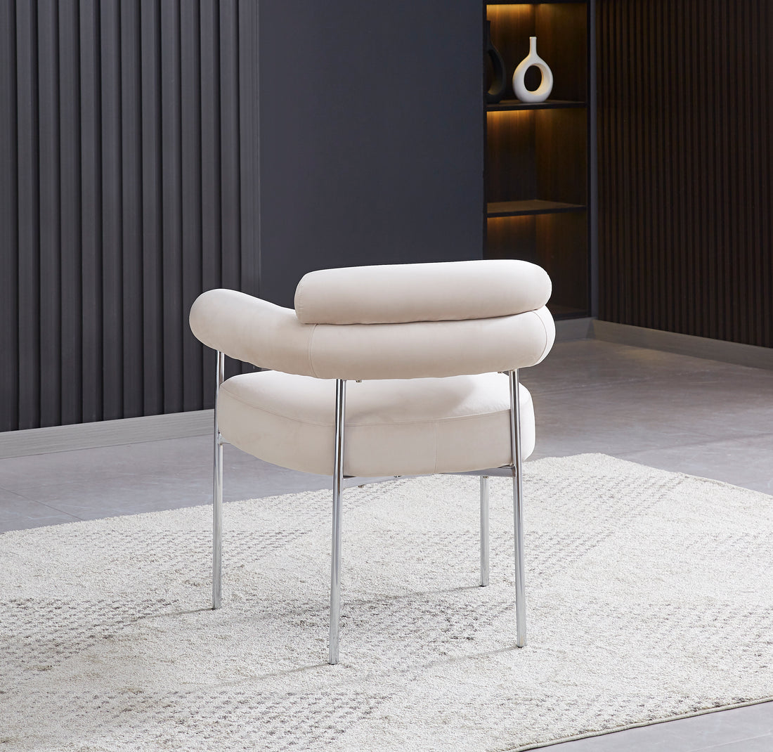 CHAISE AVEC ACCOUDOIR BULLE-ERM PIED CHROME VELOURS BEIGE