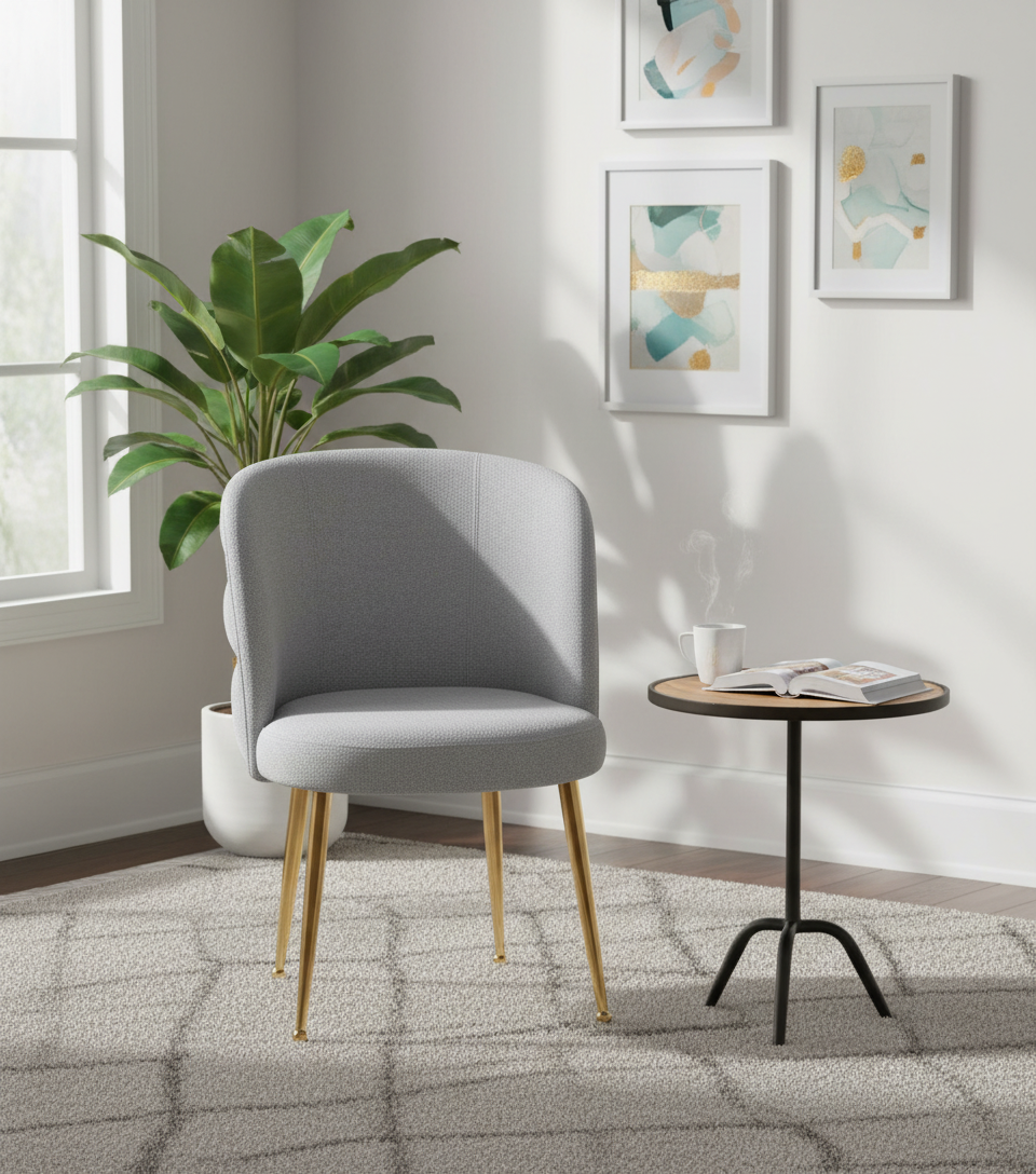 CHAISE SACHA-ERM PIEDS GOLD ASSISE ECRU TISSU EFFET LIN