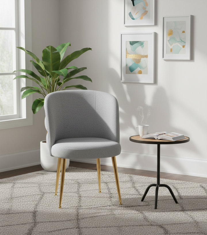 CHAISE SACHA-ERM PIEDS GOLD ASSISE ECRU TISSU EFFET LIN