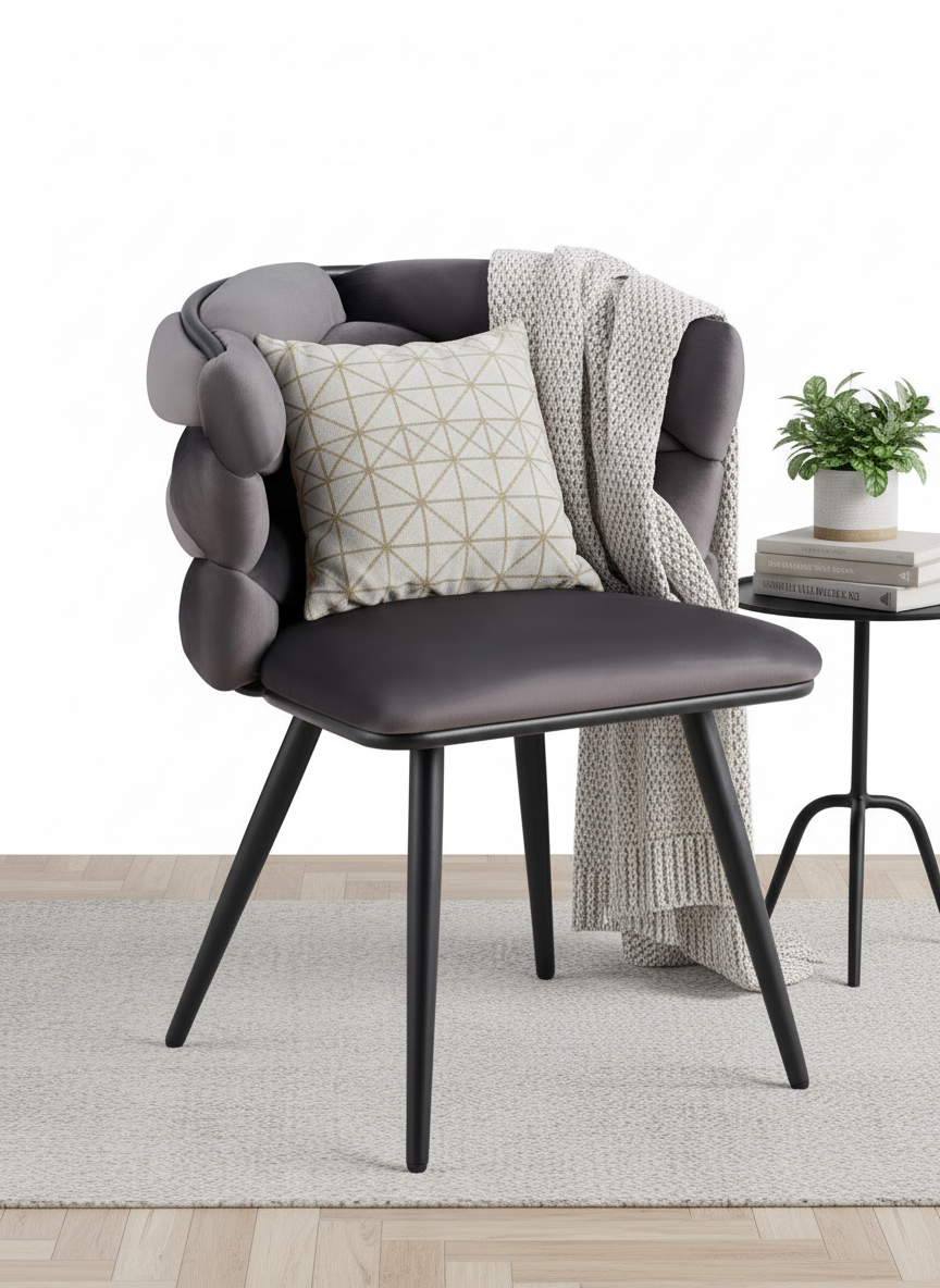 CHAISE LOLIPOP PIED METAL NOIR VELOURS ANTHRACITE