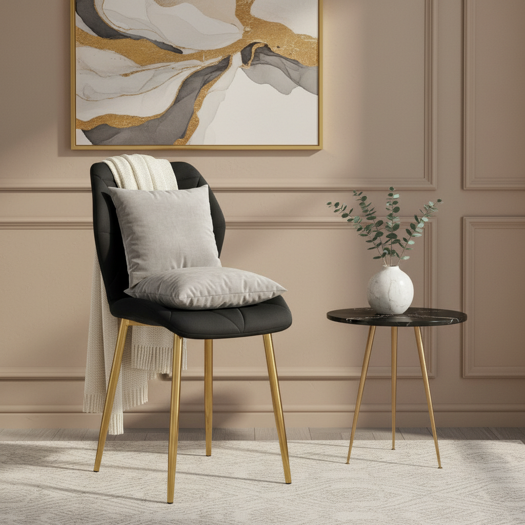 CHAISE COQUILLAGE NOIR PIED GOLD