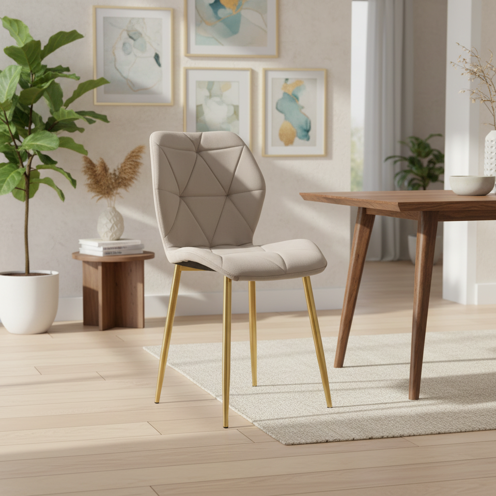 CHAISE COQUILLAGE TAUPE PIED GOLD