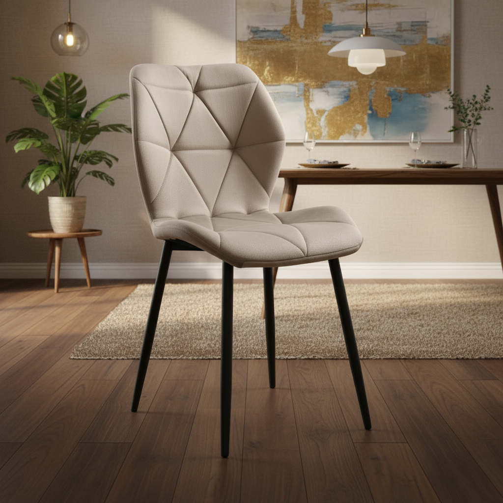 CHAISE COQUILLAGE TAUPE PIED METAL NOIR