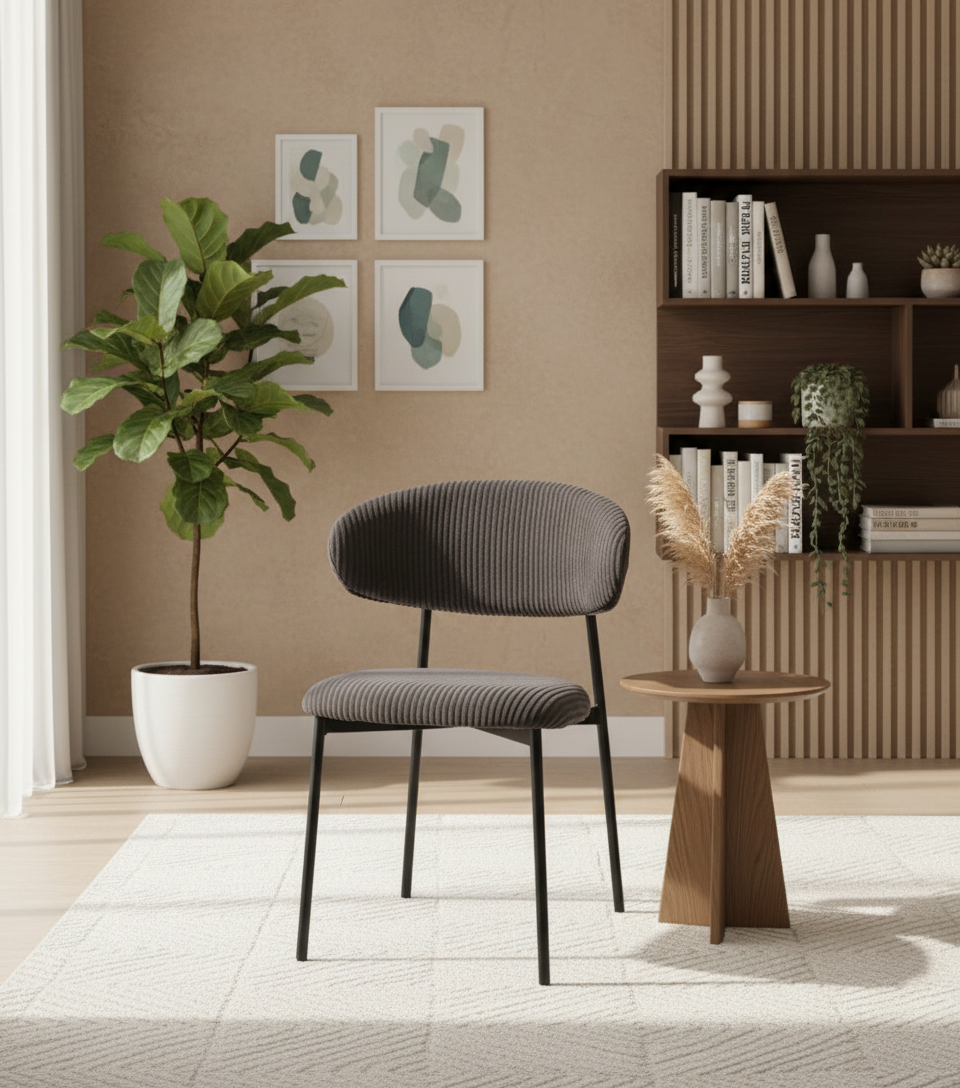 CHAISE LULU PIEDS METAL NOIR COTELE GRIS