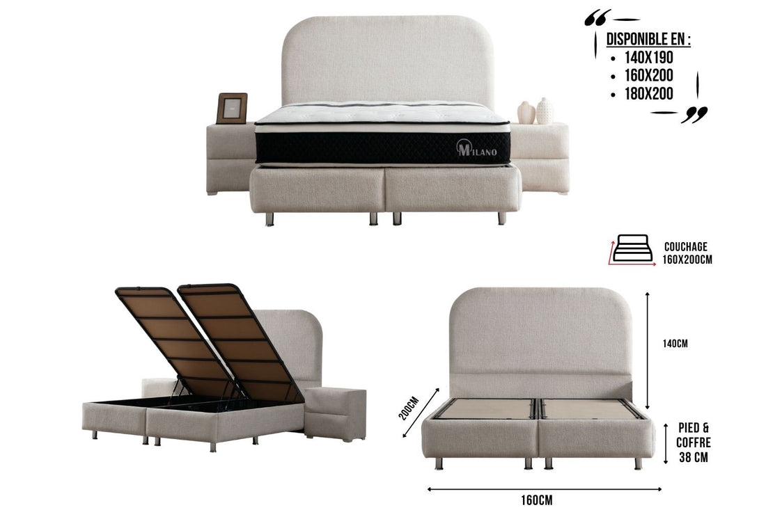 Lit Coffre Jade 160x200 Chenille