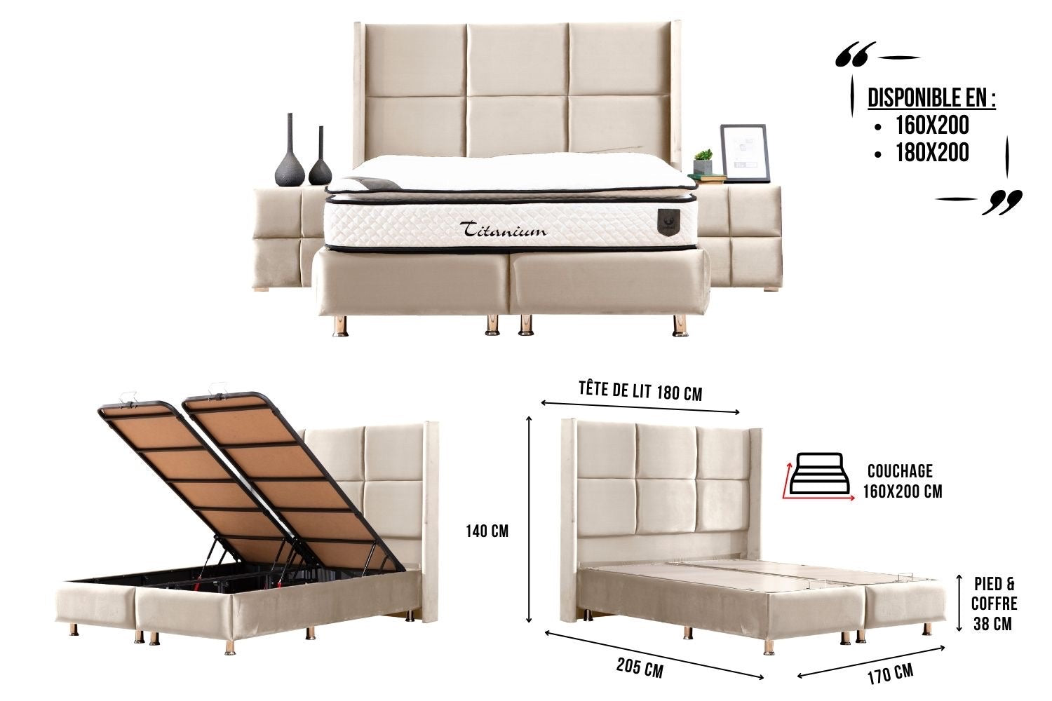 Lit Coffre Rio 180x200 Beige