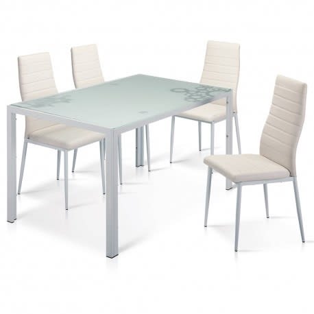 TABLE REPAS JAMIE BLANC FLEURI 140x80x75cm