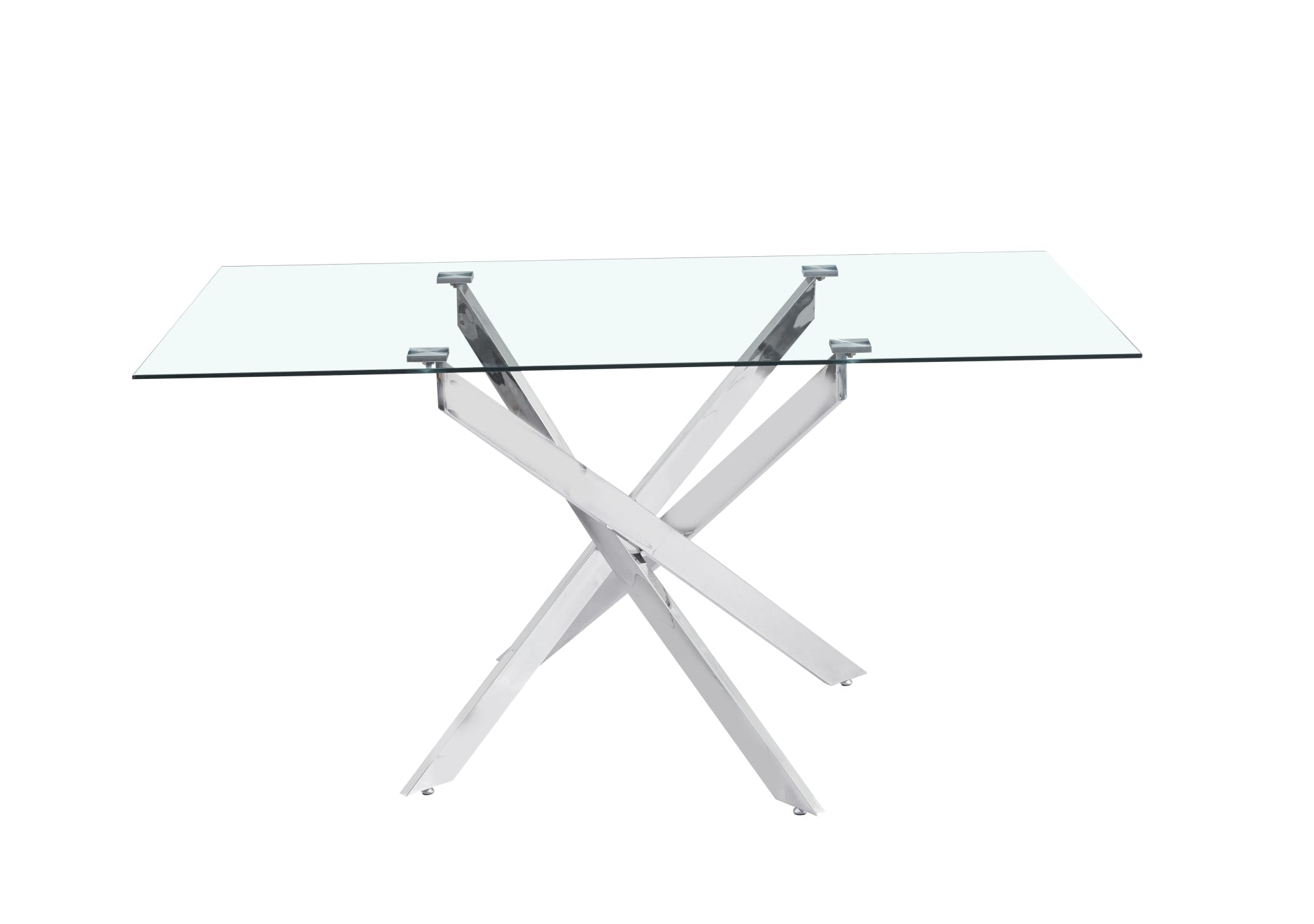 TABLE REPAS JESSICA RECTANGLE CHROME VERRE TRANSPARENT 150x90cm