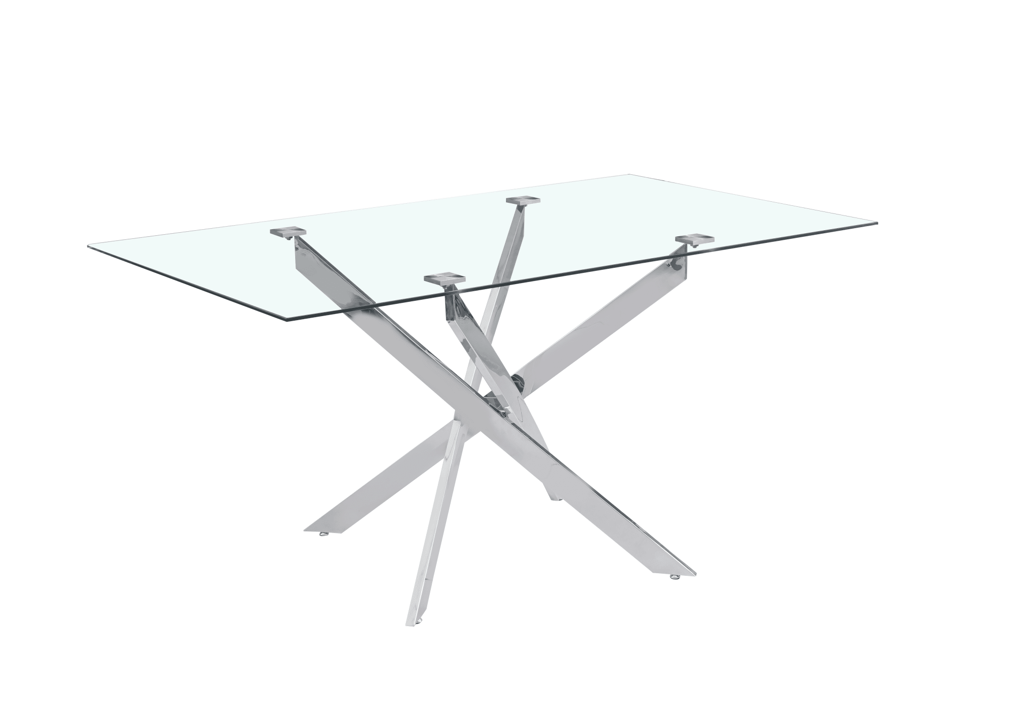 TABLE REPAS JESSICA RECTANGLE CHROME VERRE TRANSPARENT 150x90cm