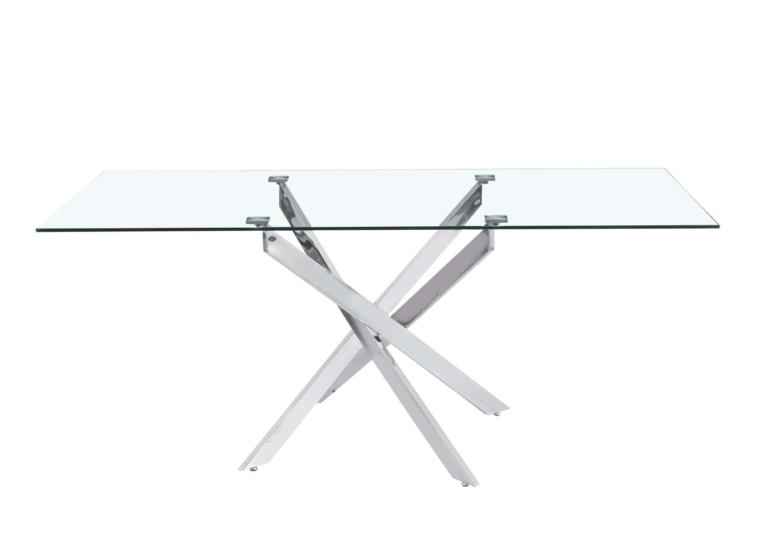 Table Repas JESSICA XXL Chrome et plateau en verre 180 cm 6 à 8 couverts