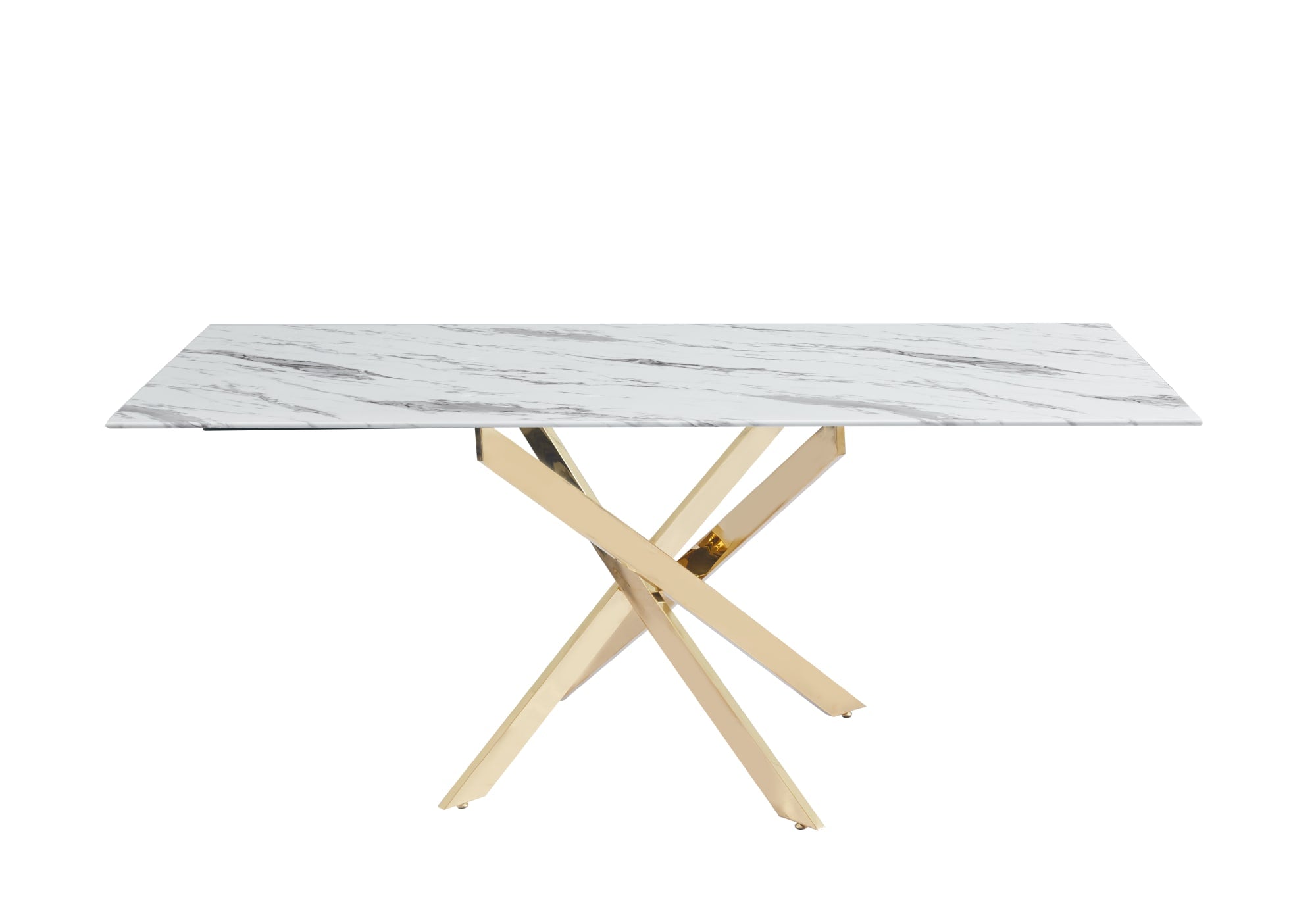 Table Repas JESSICA XXL Gold et plateau en verre 180 cm 6 à 8 couverts