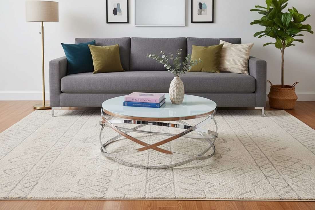 Table Basse EVOL structure chrome et plateau en verre D 80cm