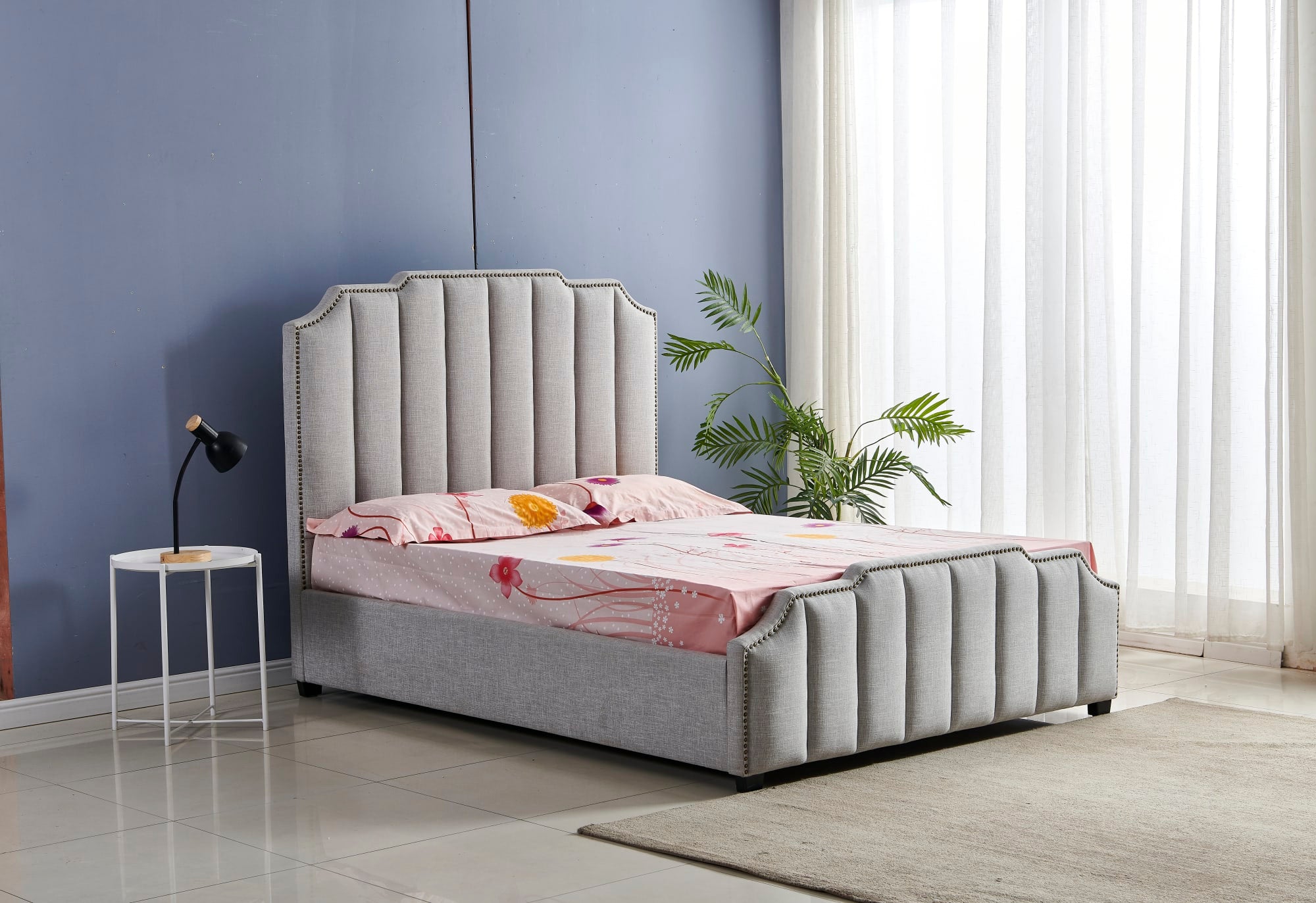 Lit adulte 2 places 160x200 cm PEPPER velours clo?té sommier inclus