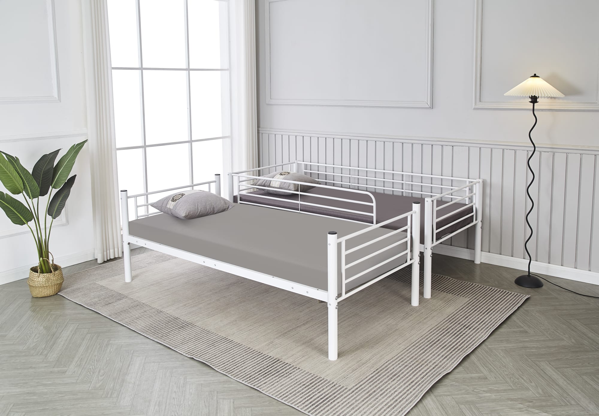Pack : Lit superposé + Matelas compris Séparable métal LUNA 1+1 90x190 cm sommier inclus