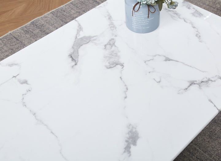 TABLE REPAS PORTOFINO GOLD MARBRE BLANC 180x90cm